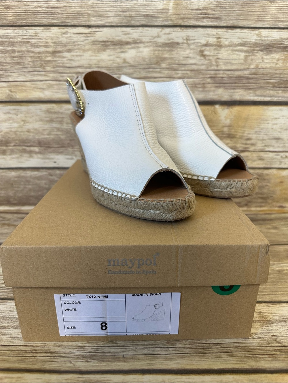 Maypol Nemi Leather Sz 8 Rhinestone Buckle Espadrille Wedge Sandals Shoes
